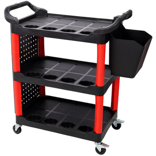 3 Tier Rolling Auto Detail Cart With Wheels,With Bucket & Panel & Hook,for Detailers Garage, Workshop, Repair Shop, Storage Tool,Red&Black Dweva