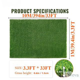 3ft x 32ft Premium Artificial Turf Mat with Drainage Holes. Thick Fake Grass with Rubber Backing, Ideal for Indoor/Outdoor Pet Areas, Garden, Lawn, Patio & Balcony Decor(Grass height 0.6 inches/1.5cm) Dweva