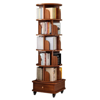 (UPGRADED) Rotating Bookshelf, 360 Display Corner Bookshelf for Small Space, 6 Tier Bookcase Storage Rack with Wheels, Wood Narrow Organizer for Bedroom, Living Room, Study Room, Walnut Brown, Shelves Dweva