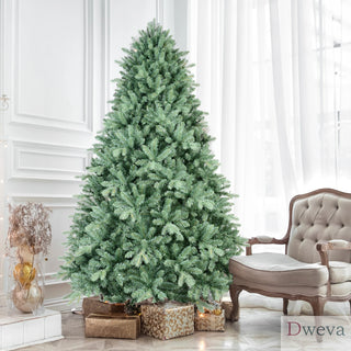 4FT Blue-Green Tint Christmas Tree with 592 PE+PVC Tips – Unique Full-Bodied Tree with Hinged Branches, Easy Assembly, Stable Metal Stand, Eye-Catching Holiday Decor Dweva