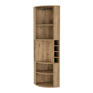 FM FURNITURE Clifton Corner Bar Cabinet, with 5 shelves,Cup Hanger and Eight Built-in Wine Rack,Macadamia