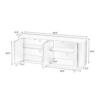 Sideboard Storage Cabinet TV Stand with wave pattern Buffet Cabinet Wooden Vertical Striped Cabinet for Kitchen/Bedroom/Entryway. Black, 64''W x 15''D x 24''H. Dweva