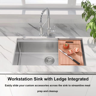 33 Undermount Workstation Sink-33 x 19 Inch Undermount Stainless Steel Kitchen Sink 18 Gauge, Handmade R10 Radius 10 Inch Deep Undermount Single Bowl Sink with Accessories Dweva