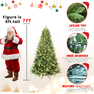 5FT Pre-Lit Christmas Tree with 300 UL Warm White Lights – Classic Green Tree with 967 PE+PVC Tips, Hinged Branches for Easy Setup, Sturdy Metal Stand, Realistic Full Look Dweva
