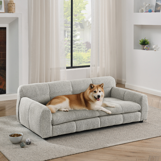 Soft and comfortable pet bed for big and oversized dogs, durable elevated dog sofa bed, comfortable dog sofa, modern and fashionable linen fabric dog sofa-Beige Dweva