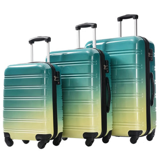 Hardshell Luggage Sets 3 Piece Gradient Color Expandable Suitcase with Spinner Wheels and TSA Lock Lightweight 20" 24" 28" Available,Green+Yellow Dweva