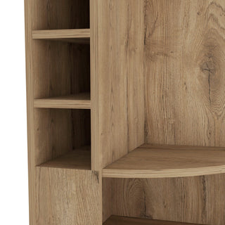 FM FURNITURE Clifton Corner Bar Cabinet, with 5 shelves,Cup Hanger and Eight Built-in Wine Rack,Macadamia