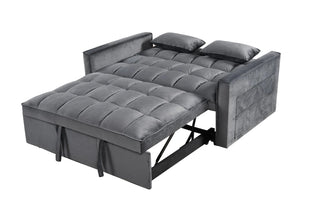 Modern Velvet Loveseat Futon Sofa Couch Pullout Bed, Small Love Seat Lounge Sofa w/Reclining Backrest, Toss Pillows, Pockets, Furniture for Living Room,3 in 1 Convertible Sleeper Sofa Bed Dweva