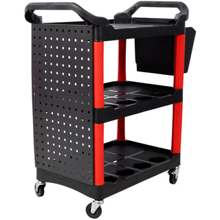 3 Tier Rolling Auto Detail Cart With Wheels,With Bucket & Panel & Hook,for Detailers Garage, Workshop, Repair Shop, Storage Tool,Red&Black Dweva