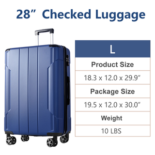 Hardshell Luggage, Lightweight Durable ABS Suitcases with Double Wheels, Expandable 28-inch Checked Luggage 28" (Blue) Dweva