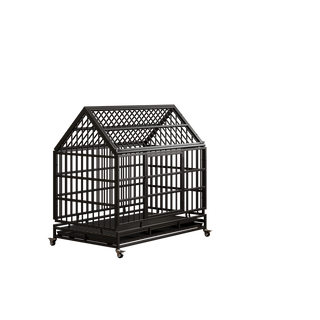 48 Inch Heavy Duty Dog Crate with Wheels, Folding Metal Big Dog Cage for Large and Medium Dogs, Cage with a pointed roof and Removable Tray. Dweva