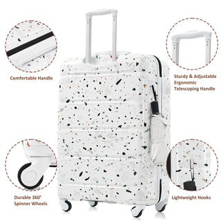 Luggage Set of 3, 20-inch with USB Port, Airline Certified Carry-on Luggage , ABS+PC Hard Shell Luggage with Spinner Wheels,starry sky white Dweva