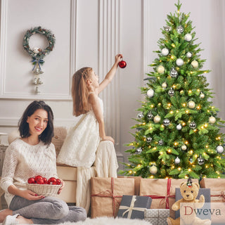 5ft Pre-Lit Christmas Tree with 250 Warm White LED Lights, 850 Tips Realistic PE+PVC Hinged Tree with Metal Stand, Full Artificial Xmas Tree for Holiday Decoration Dweva