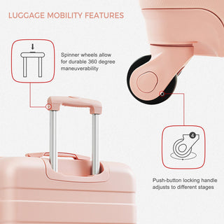 Luggage Sets 4 Piece, ABS Durable Suitcase with Travel Bag, Carry On Luggage Suitcase Set with 360° Spinner Wheels, pink Dweva