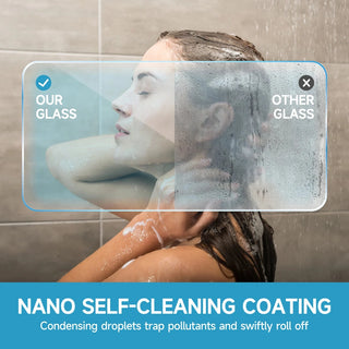 60" W x 57" H Aluminum Frame Double Sliding Shower Door, Soft-Close Matte Black Bathtub Door, 1/4" (6mm) Clear Nano-Coated Tempered Glass, Dual Stainless Steel Handles Dweva