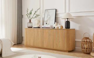 Sideboard Storage Cabinet TV Stand with wave pattern Buffet Cabinet Wooden Vertical Striped Cabinet for Kitchen/Bedroom/Entryway. Natural, 64''W x 15''D x 24''H. Dweva