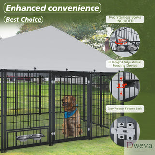 Large Dog Kennel Outdoor Pet Pens Dogs Run Enclosure Animal Hutch Metal Coop Fence with Roof Cover. 9.62'L x 9.35'W x 6.18'H. Dweva