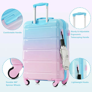 Luggage Set of 3, 20-inch with USB Port, Airline Certified Carry-on Luggage , ABS+PC Hard Shell Luggage with Spinner Wheels, light blue and pink Dweva