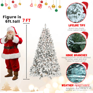5FT Flocked Christmas Tree with 300 UL Lights and 27 Natural Pine Cones – Snowy PVC Tips, 600 Tips, Hinged Structure, Stable Metal Stand, Easy Setup Dweva