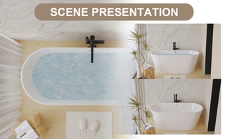 55" Acrylic Freestanding Bathtub, Stand Alone Soaking Tub, Glossy White Acrylic, Toe-tap Chrome Drain, cUPC Certified Dweva