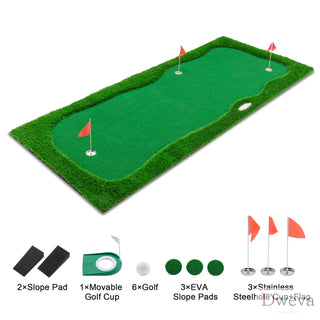 12x5 FT Golf Putting Green, Golf Training Mat with High-quality Turf, 3 Holes, 3 Flags and Cups for Indoor Outdoor Dweva