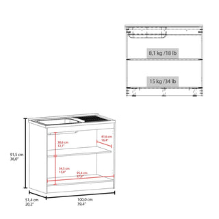 Zurich 39" Wide Utility Sink, Base Cabinet Two-Door Cabinet With Two Shelves, Stainless Steel Sink, Laundry Room, Garage Sink, Light Gray Dweva
