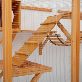 Weatherproof Catio Outdoor Cat Enclosure, Outdoor Cat house, Natural Wood Playground, Natural Cat Shelf with Litter Box Dweva
