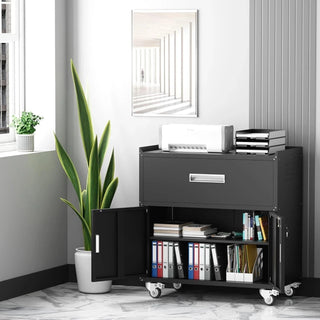 Metal garage cabinets, rolling tool cart boxes with wheels (black) Dweva