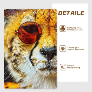 Abstract Art Wall Decor: Stylish Cheetah in Leopard Print Suit with Sunglasses and Hat Featuring Flower - Unique Modern Canvas Painting for Living Room, Bedroom, Office decorative picture Dweva