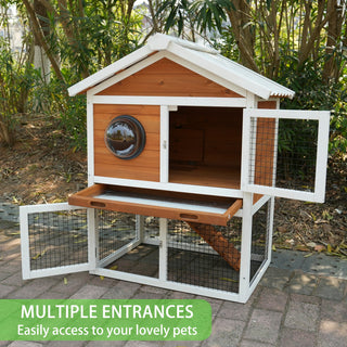 Rabbit Hutch Outdoor, Bunny Cage with Waterproof Roof, Removable Pull Out Tray, 2-tier Wooden Rabbit House for Small Animals, Rabbit Enclosure Suits for Guinea Pigs, Hamster,.Viewing Window Design Dweva