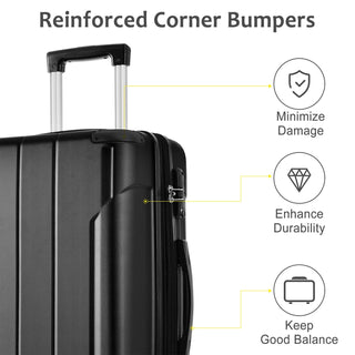 Luggage Sets 3 Piece, Expandable Hard shell ABS Suitcases with Double Spinner, Travel luggage Set with TSA Lock (20/24/28inch, Black) Dweva