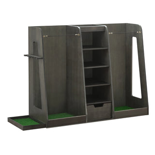 55.5''x16''x37''(LxWxH) Wooden Golf Bag Organizer and Storage Rack, High Quality Wooden 2 Golf Bag Rack with Drawers, Easy to Assemble Golf Club Holder/Stand with Club Holders on Side,Gray Dweva