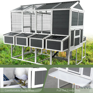 Chicken Coop with Chicken Run, Chicken Coops for 10 Chickens Outdoor with Nesting Boxes , Wooden Walk-in Chicken House with Pull Out Trays , Garden Backyard Cage (95''X80''X83'') Dweva