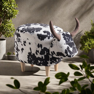 Animal Ottoman/Footstool, Black and White Cow-Shaped Ottoman, Modern Ottoman, Modern Accent Stool Home Decor, Suitable for Living Room, Bedroom, Porch, Garden, Backyard, Balcony Dweva
