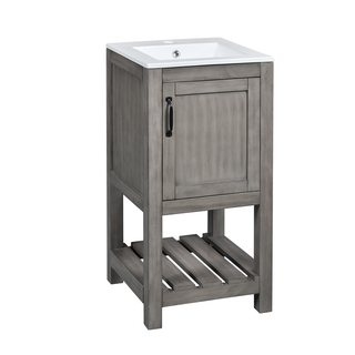 16" Bathroom Vanity Sink Combo for Small Space, Bathroom Sink Cabinet with Rectangular Ceramic Basin, Bathroom Vanities Cabinet with 1 Door and 1 Open Shelf Dweva