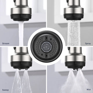 Kitchen Faucet with Pull Down Sprayer and 4 Spraying Modes Single Handle Commercial Spring Kitchen Sink Faucet Brushed Nickel 1 or 3 Hole Dweva