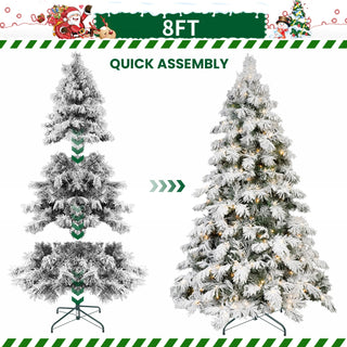 5ft Flocked Scarecrow-Shaped Christmas Tree with 200 Warm White LED Lights, 375 PVC Memory Wire Tips,Power Pole & Hinged Structure – Realistic Snowy Holiday Tree Dweva