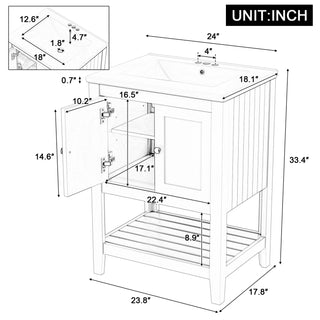 [VIDEO] 24" White Modern Sleek Bathroom Vanity Elegant Ceramic Sink with Solid Wood Frame Open Style Shelf Dweva