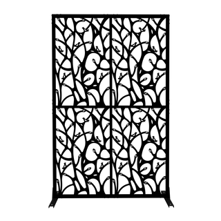 Metal Privacy Screens W3.8Ft X H6Ft Outdoor and Indoor Divider with Free Standing Decorative Privacy Screen for Balcony Patio Garden Room Divider, Black Bird Shape Dweva