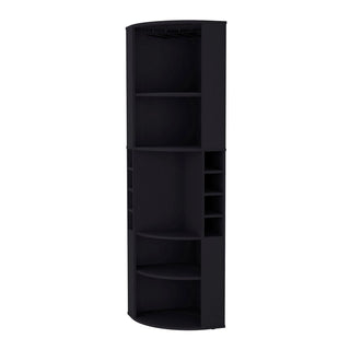 FM FURNITURE Clifton Corner Bar Cabinet, with 5 shelves,Cup Hanger and Eight Built-in Wine Rack, Black Dweva