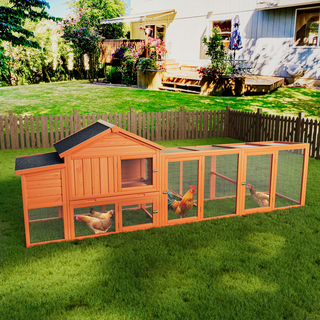 113.5" Large Wooden Chicken Coop Outdoor Hen House with Run, Waterproof Roof & Nesting Box, Secure Lock, Removable Tray, Ramp & Perch for 2–4 Chickens or Small Pets Dweva