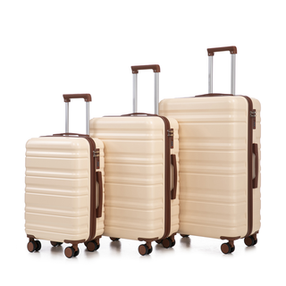 HIFINE TOURIST 20"/24"/28" 3 pcs/set in ABS Spinner Wheel Luggage, Carry on Suitcase, Matching Color, Combination Lock (Beige) Dweva
