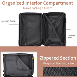 Hardshell Luggage, Lightweight Durable ABS Suitcases with Double Wheels, Expandable 28-inch Checked Luggage 28" (Black Brown) Dweva
