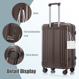 20"/24"/28" 3 pcs/set in ABS Spinner Wheel Luggage, Carry on Suitcase, Matching Color, TSA Combination Lock (Brown) Dweva