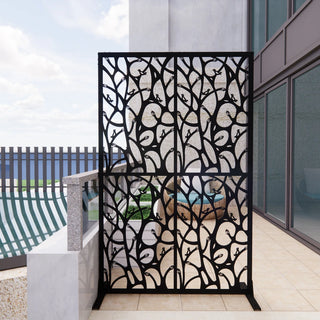 Metal Privacy Screens W3.8Ft X H6Ft Outdoor and Indoor Divider with Free Standing Decorative Privacy Screen for Balcony Patio Garden Room Divider, Black Bird Shape Dweva