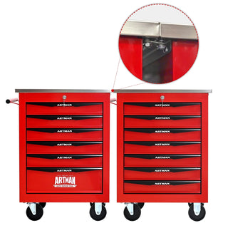 6 Drawers Multifunctional Tool Cart with Wheels,Metal Rolling Tool Cart Storage for Garage Workshop Warehouse Repair Shop--With Stainless Steel Roof- Red&Black Dweva