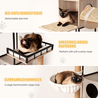 63" Multi-Functional Cat Tree with Litter Box - Includes Removable Washable Cushion, Scratching Posts & Toy Hanger, Modern Design, Rustic Gray Dweva