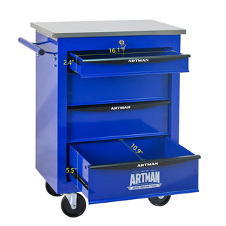 4 Drawers Multifunctional Tool Cart with Wheels,Metal Rolling Tool Cart Storage for Garage Workshop Warehouse Repair Shop--With Stainless Steel Roof- BLACK&BLUE Dweva