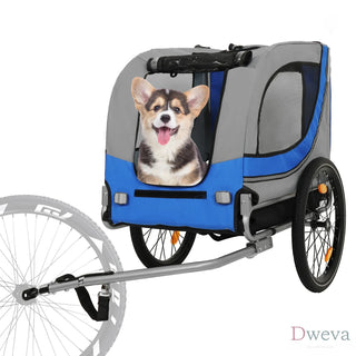 Large Folding Bike Trailer for Dogs – 66LB Capacity All-Terrain Pet Carrier, Durable Steel Frame for Cycling, Jogging, Camping & Outdoor Adventures, Gray- Blue Dweva