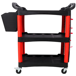 3 Tier Rolling Auto Detail Cart With Wheels,With Bucket & Panel & Hook,for Detailers Garage, Workshop, Repair Shop, Storage Tool,Red&Black Dweva